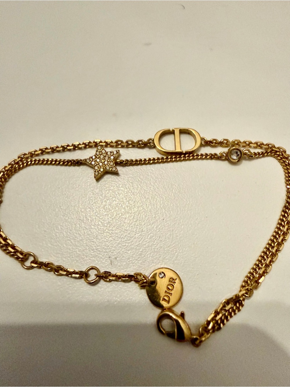 Dior Petit CD Crystal Star Charm Double Chain Bracelet